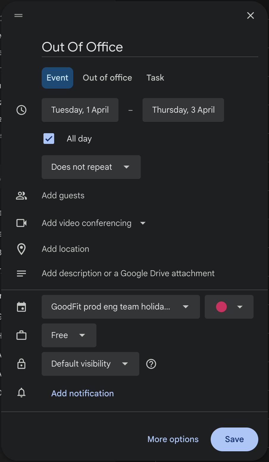 GoodFit prod eng team holidays calendar