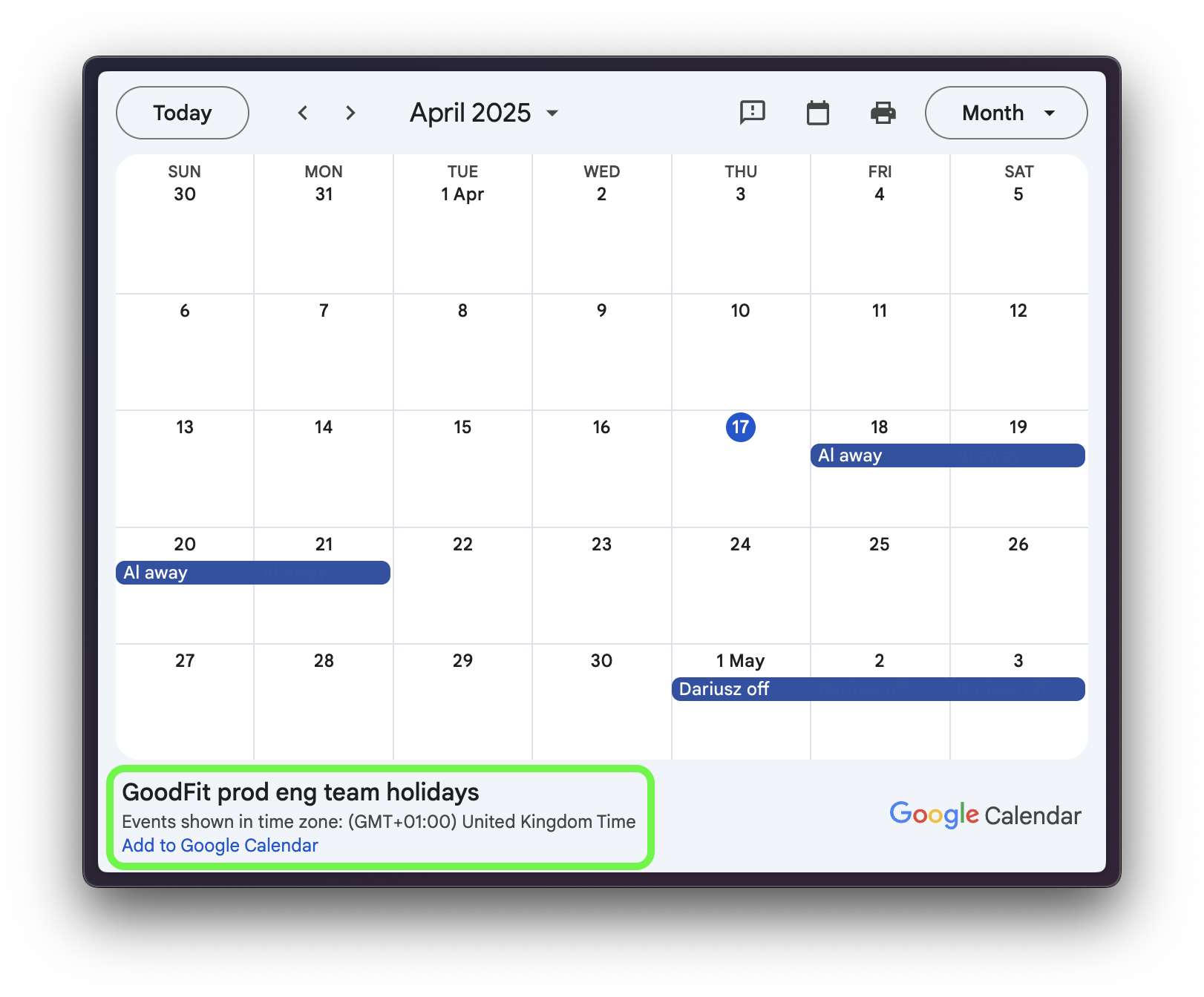 Add to Google Calendar